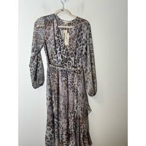 NWT Mystree Gray Leopard Print Maxi Dress Sz S